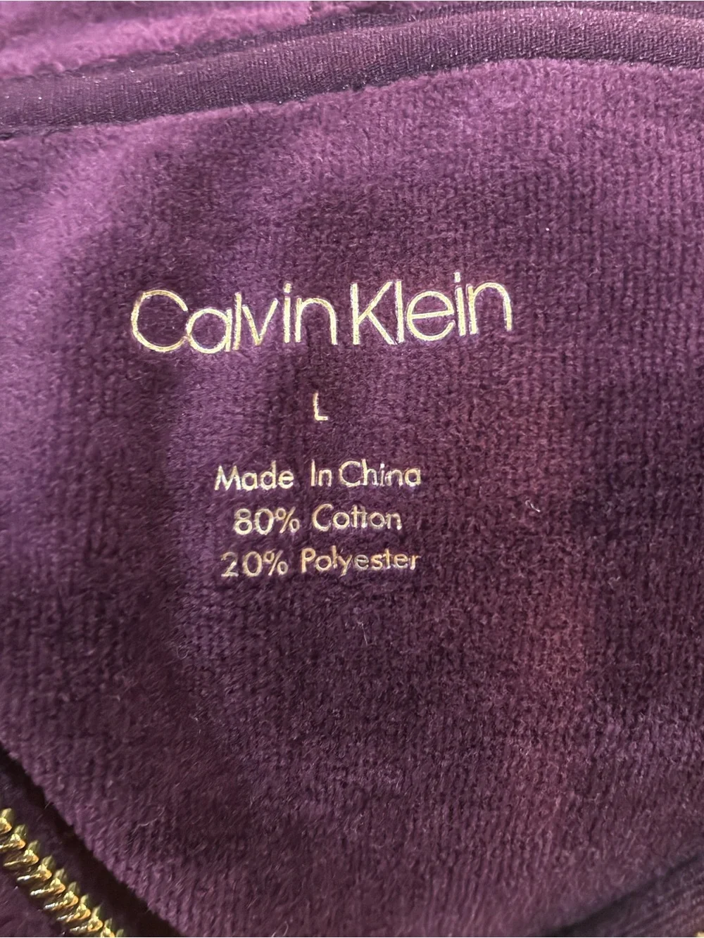 Calvin Klein Dark Purple Velour Zip Hoodie Jacket